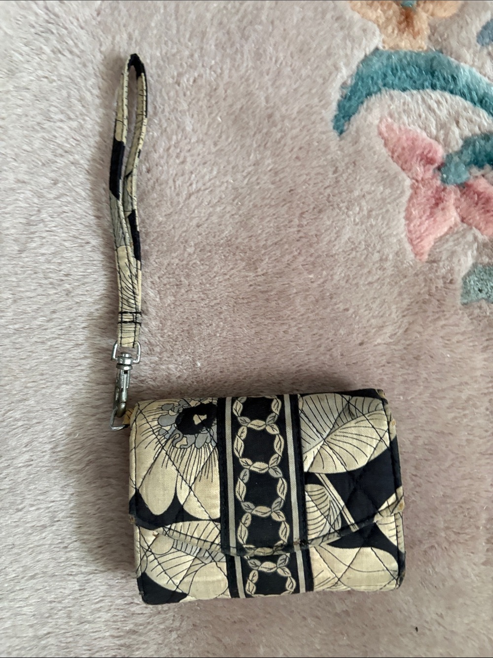 Quilted Floral Wristlet Card  and $Bill Wallet in Beige and Black